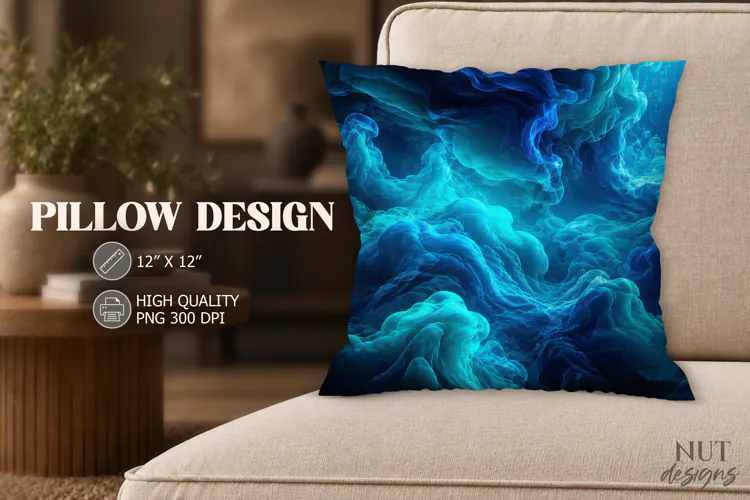 Blue Turquoise Abstract Pillow ocean cloud