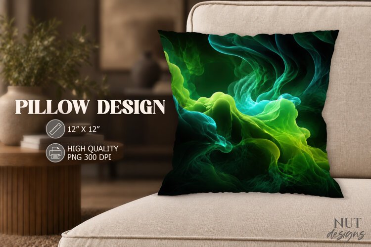 Emerald Green Teal Pillow neon green clouds example image 1