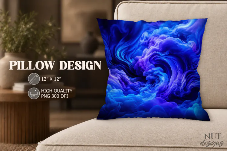 Cosmic Blue Violet Pillow electric cyan, galaxy swirl