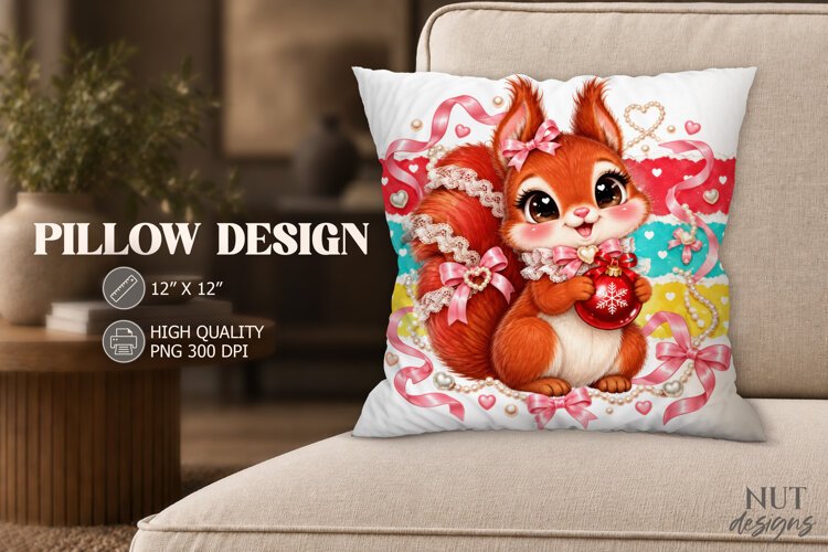 Christmas Squirrel Pillow Coquette Christmas baby animal example image 1