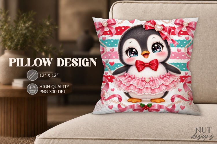 Cute Christmas Penguin Pillow Coquette Christmas baby animal example image 1