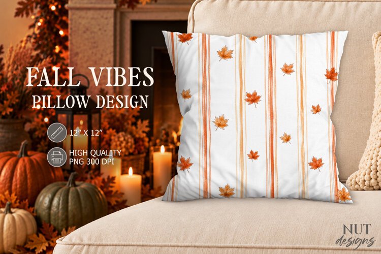 Autumn Maple Leaf Stripe Pillow PNG example image 1