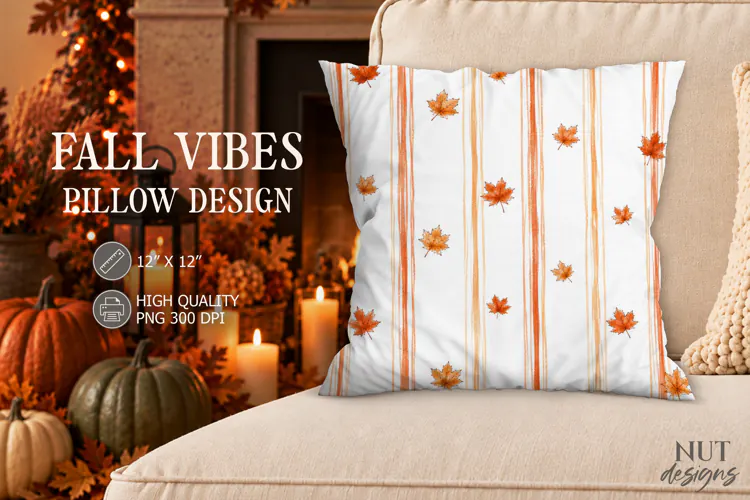 Autumn Maple Leaf Stripe Pillow PNG