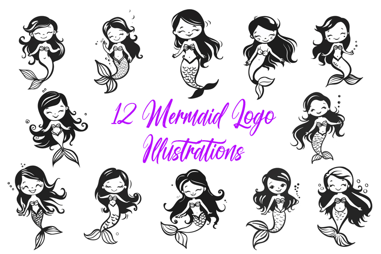 12 Mermaid Logo Illustration Clipart JPG PNG