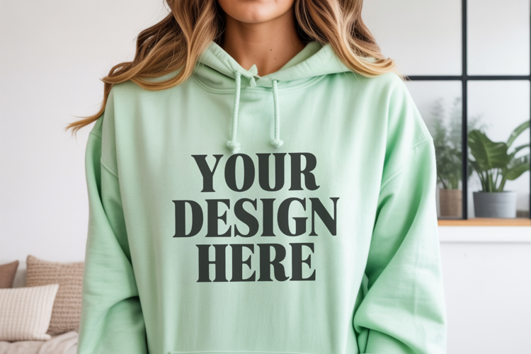 Mint Gildan 18500 Hoodie Mockup ,Cozy Unisex Sweatshirt Moc