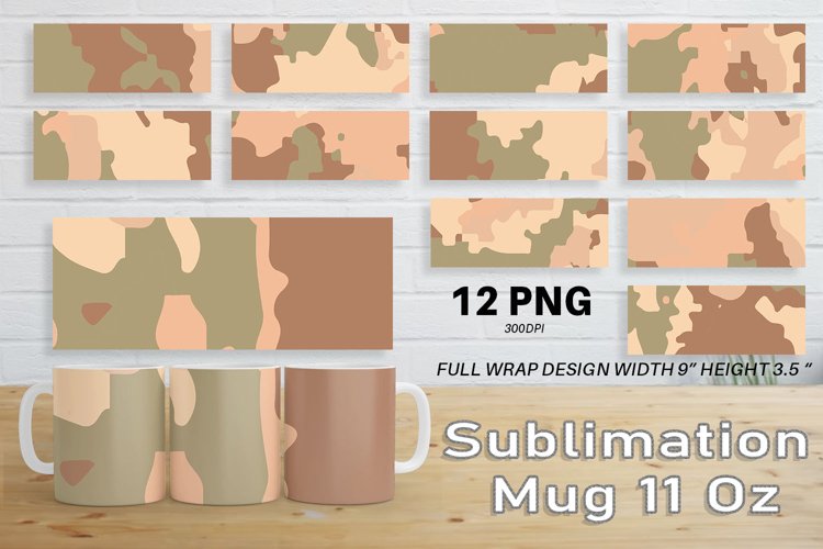 12 Variations Mug Wrap Sublimation Design camouflage brown