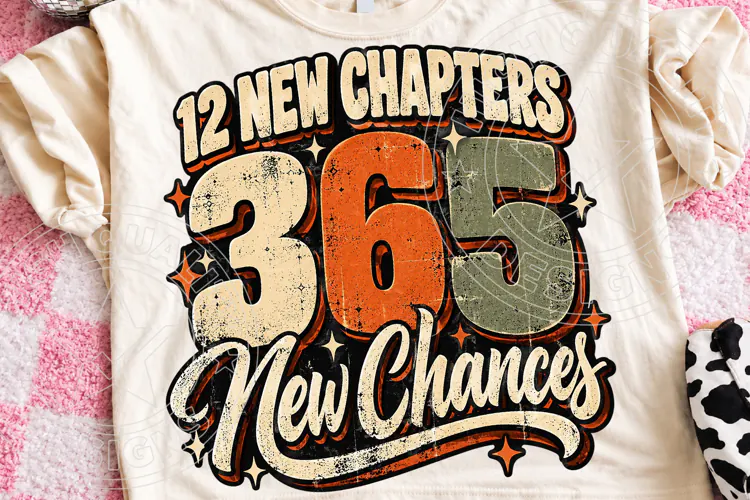 12 New Chapters 365 New Chances Retro New Year Motivational