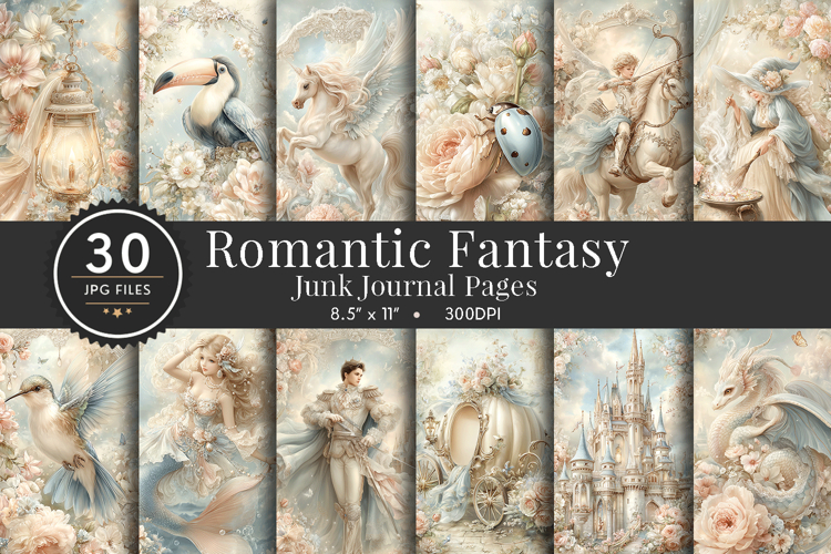 Romantic Fantasy Digital Paper Bundle - Junk Journal Pages