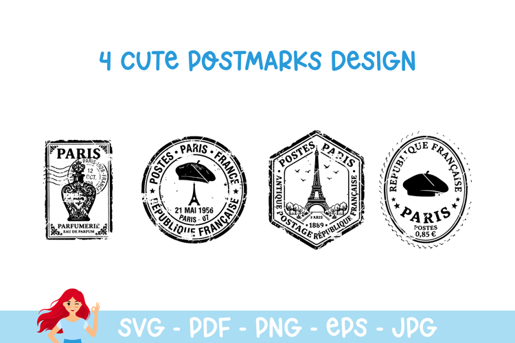 France inspired postmark, mail delivery stamps
