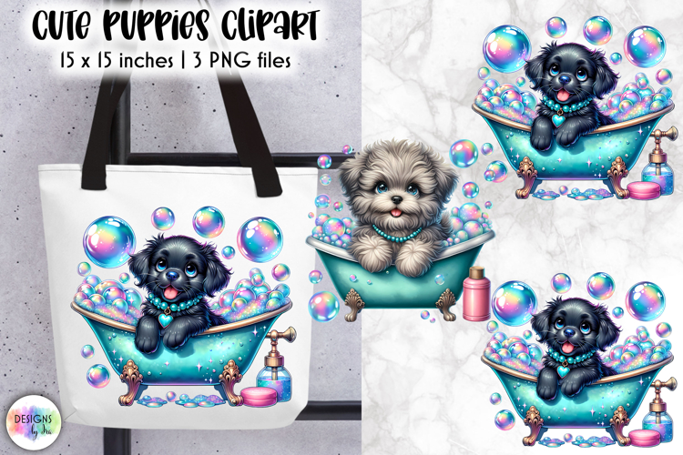 Cute Puppies Clipart | Dog Lover Adorable Illustration