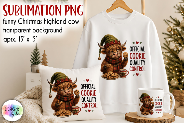 Funny Christmas Highland Cow Sublimation PNG