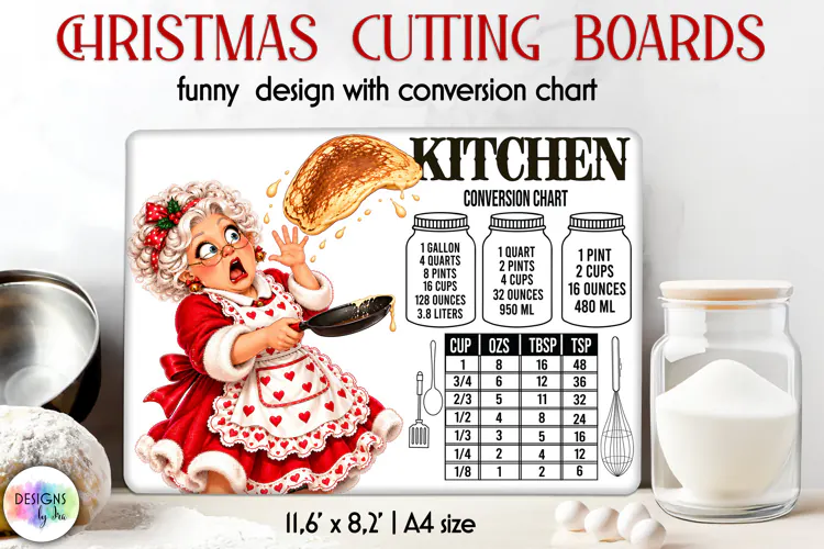 Pancake Granny Christmas Cutting Board Sublimation