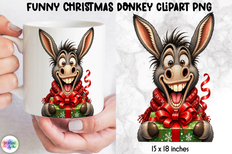 Christmas Gift Donkey PNG, Funny Holiday Clipart