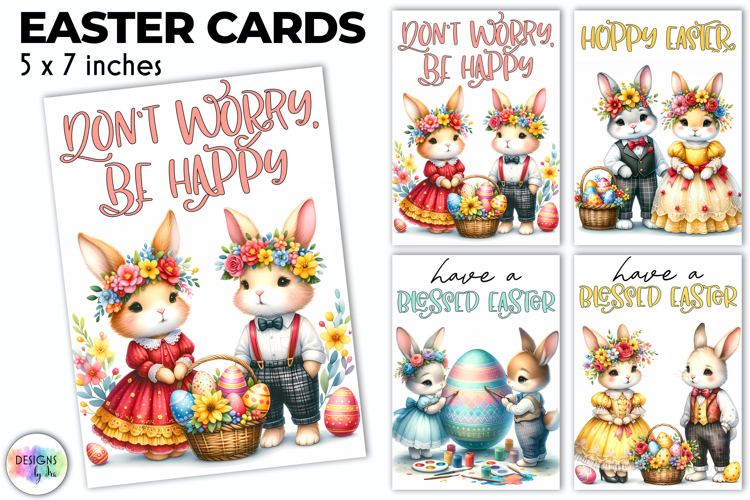 Easter Bunny Greeting Cards Cute Boho Printable, Hippie PNG