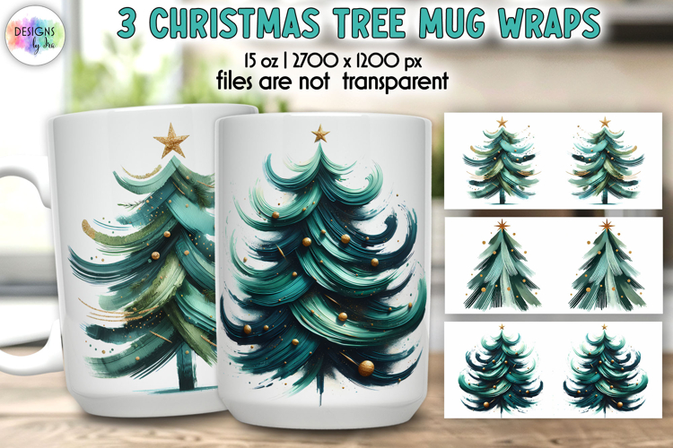 Christmas Tree Mug Wraps, 15 oz Christmas Tree Mug Wrap PNG
