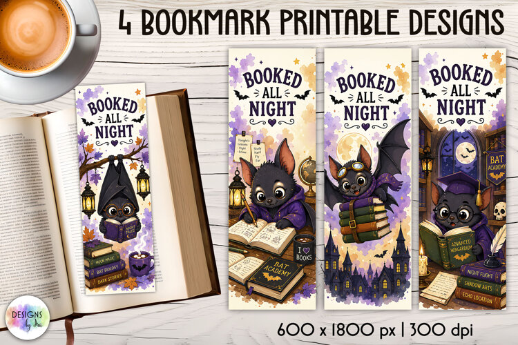 Cuter Halloween Bookmarks, Booked All Night Cute Bat PNG example image 1