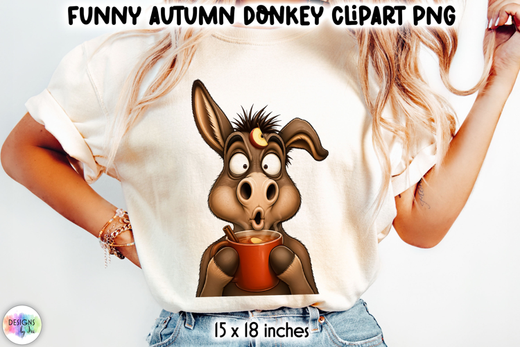 Funny Donkey with Hot Apple Cider Autumn PNG