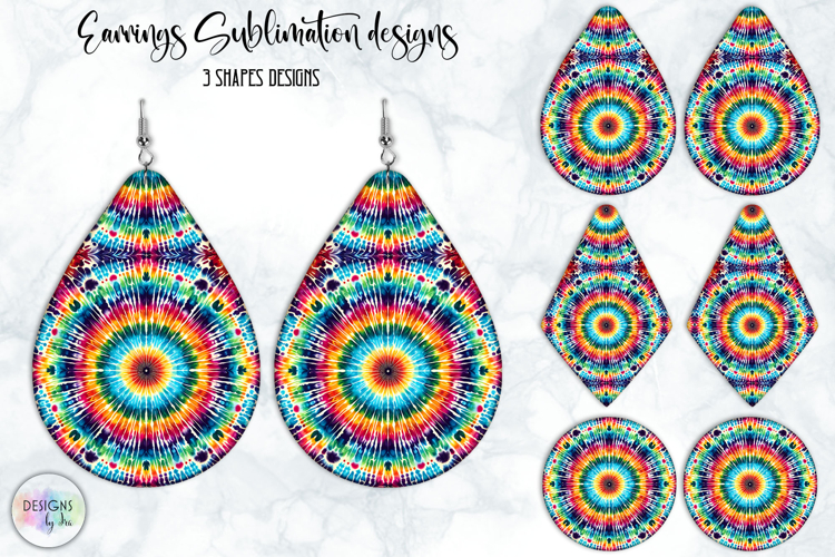 Boho Mandala Earrings Sublimation, Tie Dye Effect Design