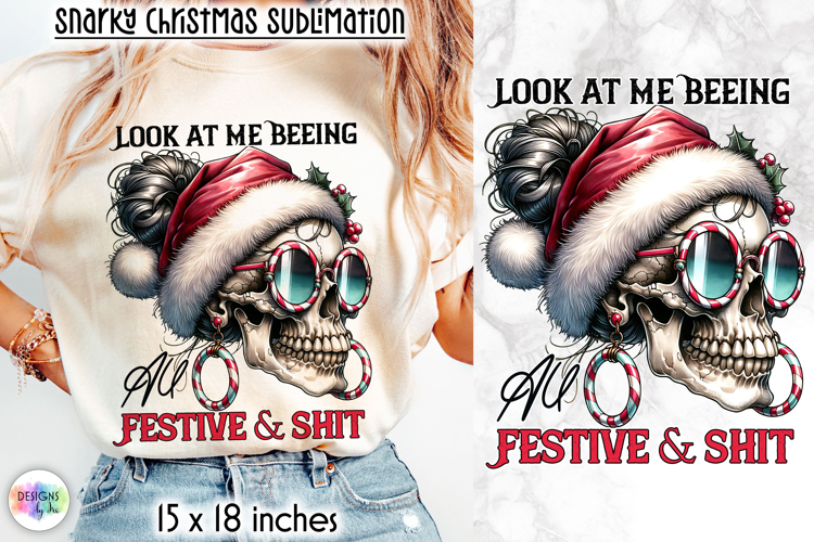 Christmas Skull Snarky Sublimation, Funny Dark Santa PNG