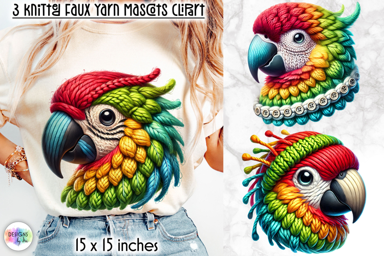 Knitted Parrot Clipart, Faux Yarn Plush Exotic Bird Mascot