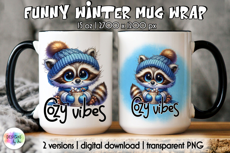 Cute Winter Animals Mag Wrap, Hot Cocoa Mug Wrap PNG