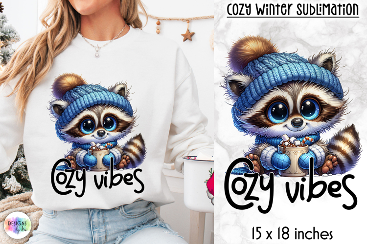 Cute Winter Animal Sublimation, Hot Cocoa Quote PNG, Cozy