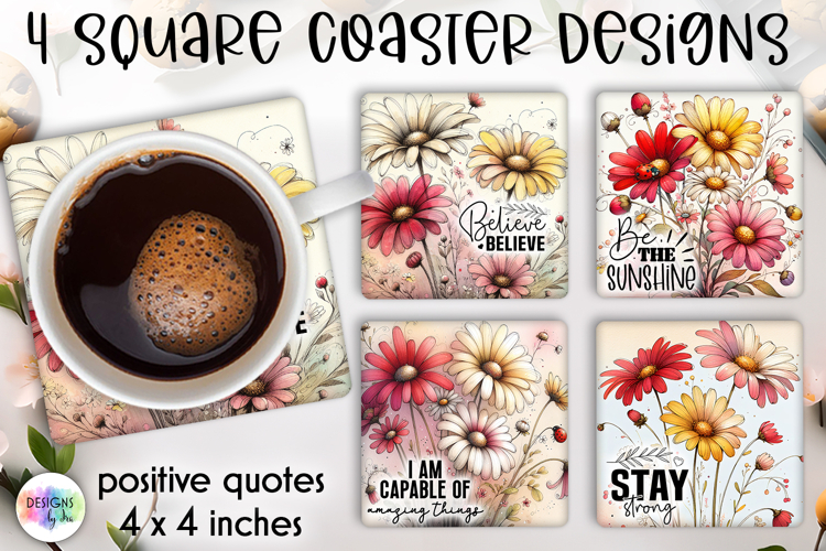 Spring Floral Coaster Sublimation, Positive Quotes Coasters