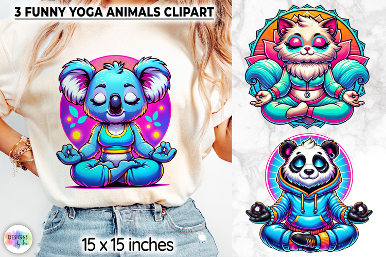 Cute Yoga Animals Clipart, Meditating Cartoon Animal PNG