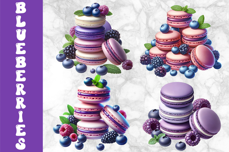 Blueberry Macarons Clipart, Summer Desserts Clipart
