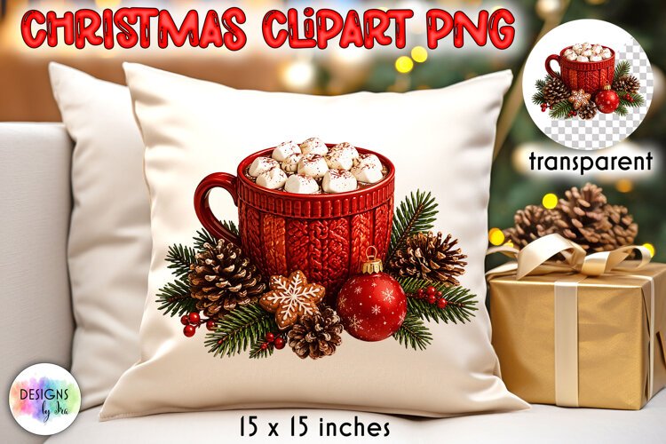 Red Knitted Christmas Cocoa Mug Clipart PNG example image 1