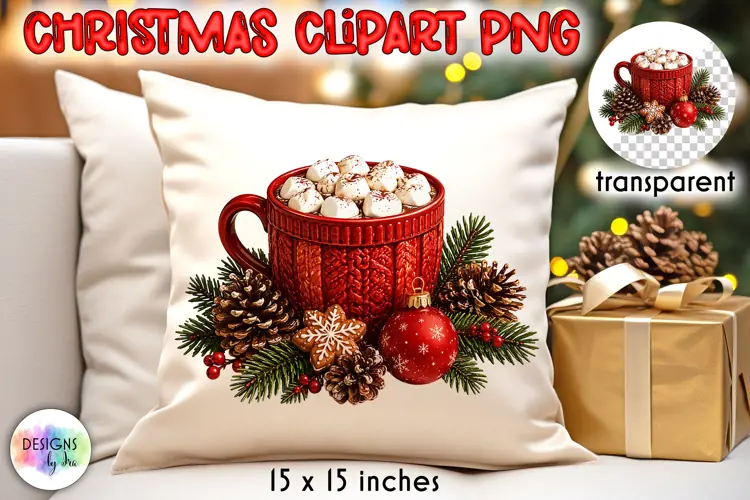 Red Knitted Christmas Cocoa Mug Clipart PNG