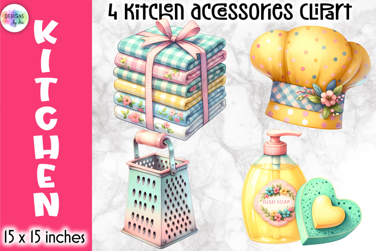 Vintage Kitchen Accessories Clipart, Retro Cooking & Baking