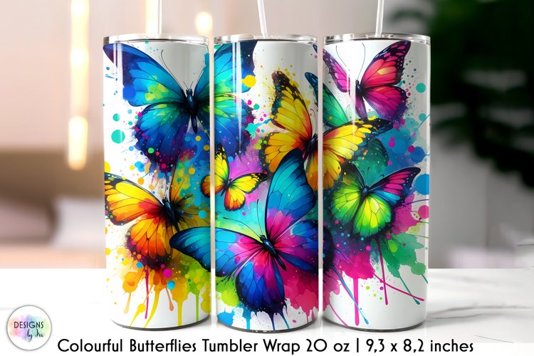 Watercolour Butterflies Tumbler Wrap, Colourful Butterflies example image 1