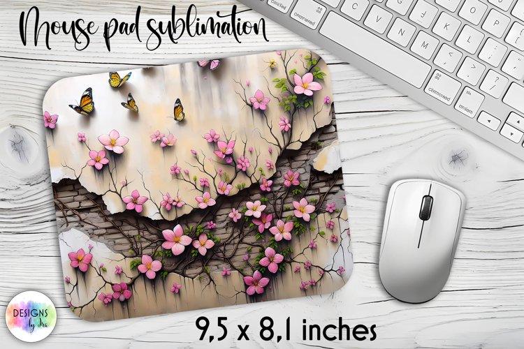 Cracked Wall with Flowers Mouse Pad, Floral Mouse Pad Print example image 1