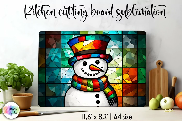 Stained Glass Cutting Board Sublimation | Christmas Snowman