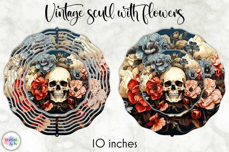 Vintage Wind Spinner with Skull and Flowers