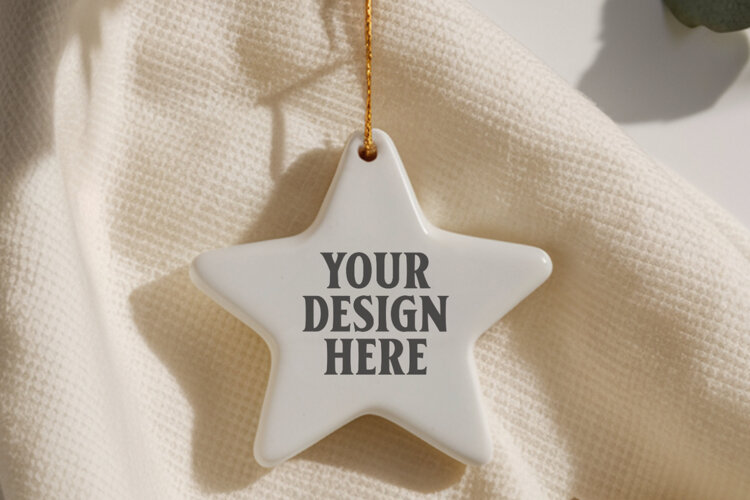 Christmas Star Ceramic Ornament Mockup | Holiday Star Tree example image 1
