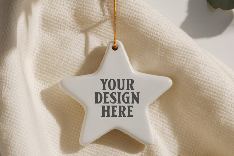 Christmas Star Ceramic Ornament Mockup | Holiday Star Tree
