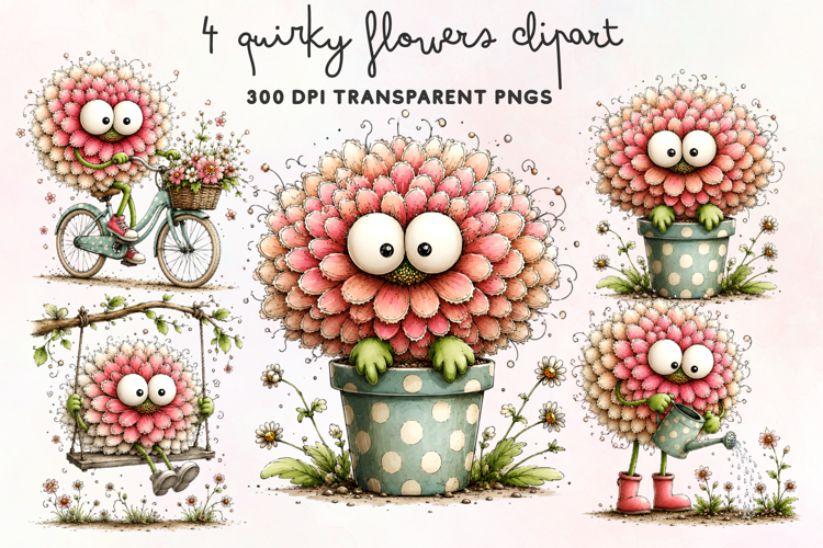 Quirky Flowers Clipart PNG
