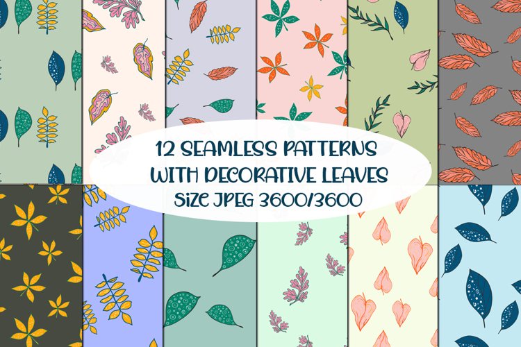 12 SEAMLESS PATTERNS WITH DECORATIVE LEAVES