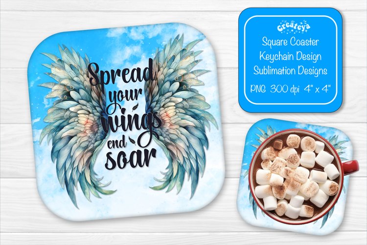 Square coaster Sublimation coaster quotes watercolor wings