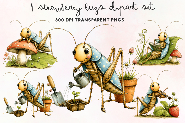 Strawberry Bugs Clipart PNG