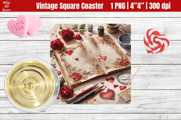 Vintage Valentine's Day| Square Coaster Sublimation