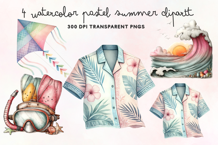 Watercolor Pastel Summer Clipart PNG