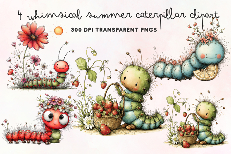 Whimsical Summer Caterpillar Clipart PNG