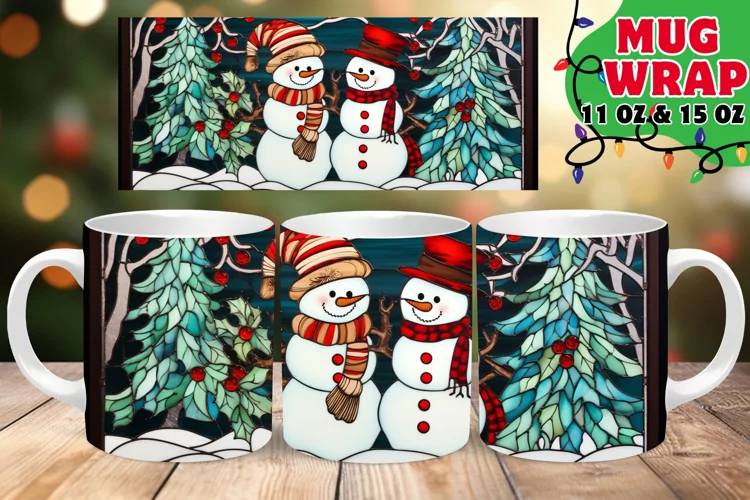 Snowman Winter Stained Glass Joy Xmas Mug Wrap 11oz 15oz