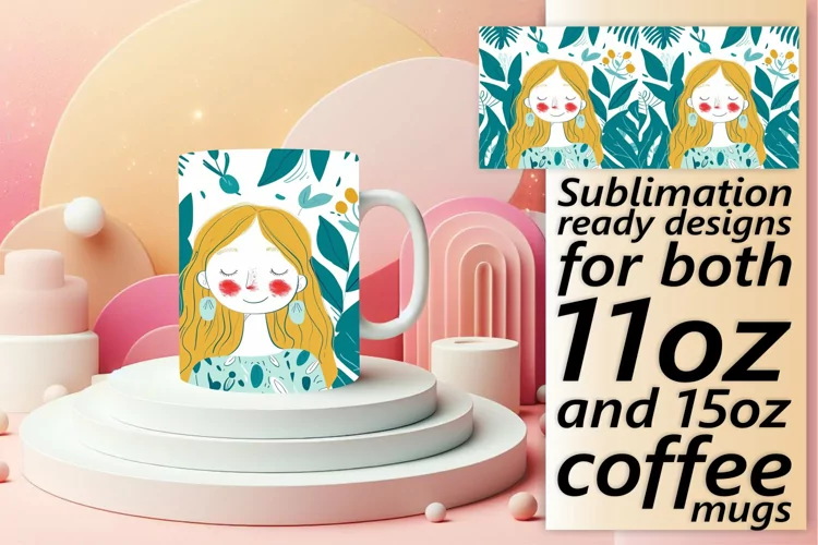 Graceful Floral Mug Wrap with Female Portrait 11oz/15oz