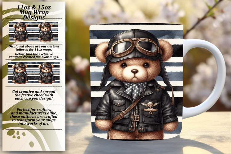 Serene 11oz Mug Wrap Png Design , Teddy Bear