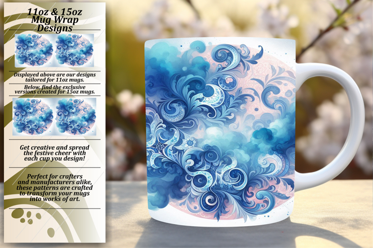 Creative 11oz Mug Wrap Png Template , Watercolor Patter