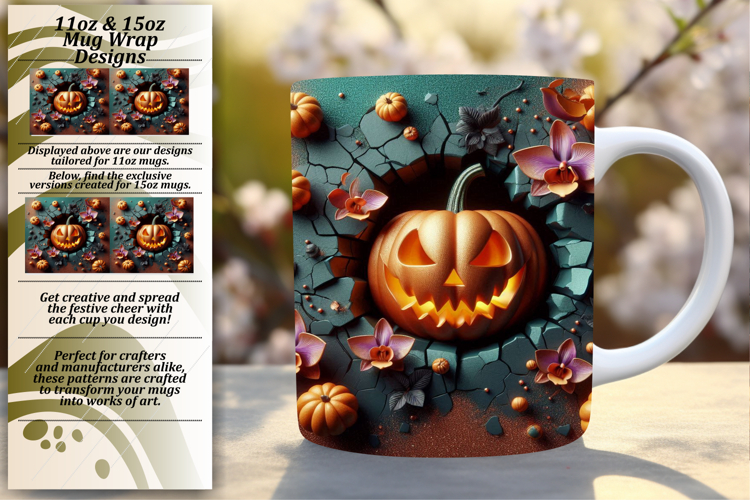 Vibrant 11oz Mug Wrap Png Template , 3D Pumpkin